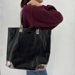 Jimmy Choo Black Leather Tote Bag with Snakeskin Trim